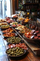 Obraz premium Tapas - Small appetizers like olives, ham, and seafood, often shared.