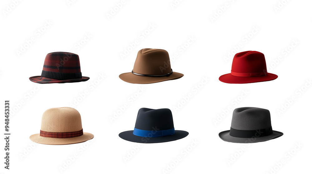 Aufkleber set of stylish hats isolated on transparent background