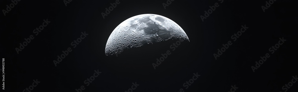 Aufkleber half moon in its first quarter phase isolated against a black sky depicted in a 3d cartoon rendering