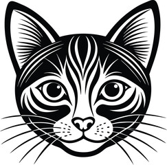 Vector art of a cat’s face with sleek lines and vibrant colors capturing playful and curious expressions

