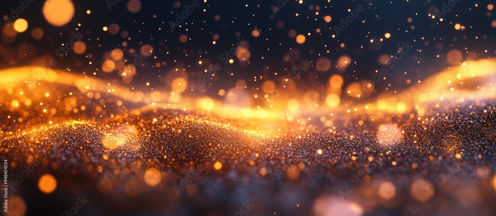 Poster Glowing particles stars and a sparkling flow create an abstract background in a 3D cartoon rendering with glitter