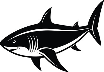 Shark vector art with a monochromatic scheme highlighting the sleek and powerful nature of the species
