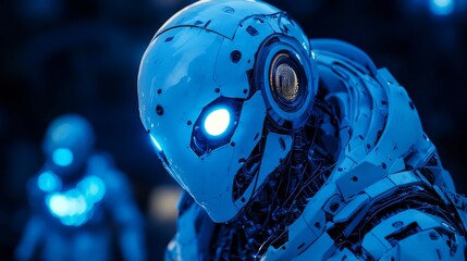 Futuristic Robot Head with Glowing Eyes