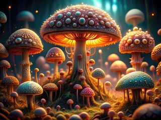 Fungal Microcosm: Detailed, intricate, eerie, earthy, microscopic