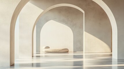 Geometric arched interior design showcased in a 3D rendered architectural background