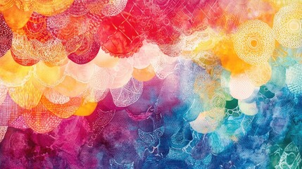 Rainbow Tie Dye Artwork Featuring Vintage inspired Patterns Vibrant Watercolor Print with Multicolored Bohemian Batik Elements and Soft Tones Colorful Tie Dye Motif