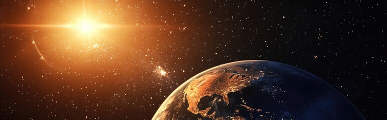 3D illustration depicting the dark side of the Earth featuring stars and the sun including elements of Asia Africa and Australia created with After Effects