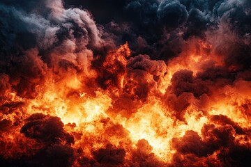 Dramatic image of fiery flames and smoky clouds, representing intense heat and natural disasters. Perfect for various creative projects.