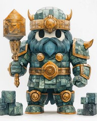 Fototapeta premium Stone Warrior with Golden Helmet and Hammer