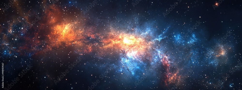 Poster Abstract space background with bright light and dark surroundings in 3D cartoon rendering