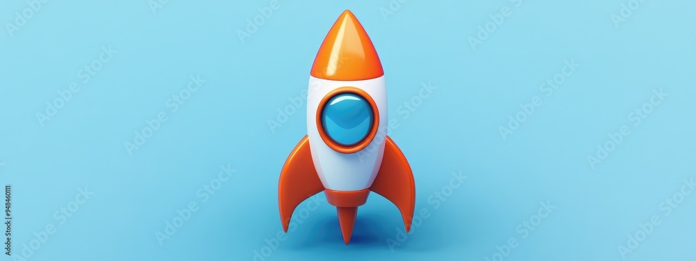 Poster rocket icon in flat style rendered in 3d cartoon for versatile design applications
