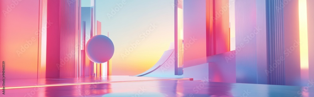 Fototapete futuristic illustration in abstract style with gradient background presented in 3d cartoon rendering