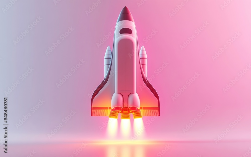 Leinwandbilder isolated on a white background a shuttle start in 3d cartoon rendering