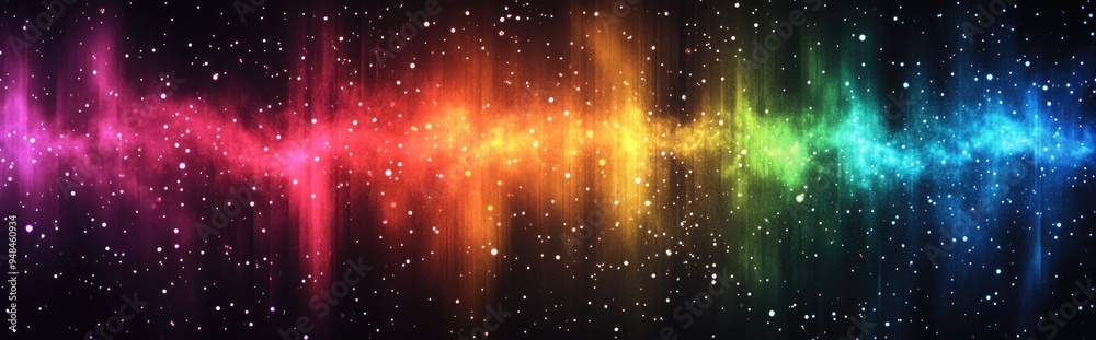 Poster Abstract background for space galaxy spectrum concept featuring a colorful display of stars in a rainbow color palette set against a dark backdrop 3D cartoon rendering of this vibrant scene enhanc