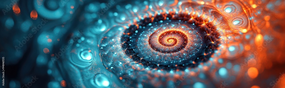Poster Fractal radial pattern depicted in a 3D cartoon rendering focusing on themes of science technology and design