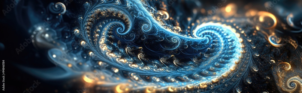 Poster Abstract fractal patterns and shapes in a 3D cartoon rendering Mysterious psychedelic relaxation design with dynamic flowing natural forms and sacred geometry featuring mystical spirals