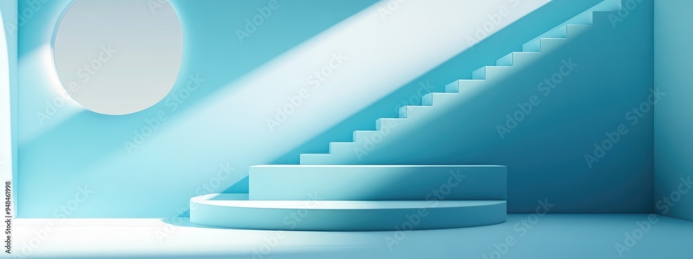 Aufkleber empty podium featuring stairs and geometric shapes in a sky blue pastel arrangement designed for mod