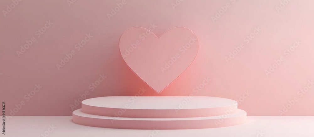 Aufkleber Minimal heart shaped background mockup podium Pedestal scene for product display 3D rendering