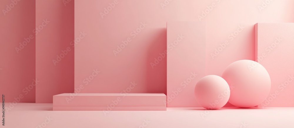 Poster Abstract pink background featuring a minimalistic layout designed for product presentation Geometric shapes create an ideal scene for showcasing a product 3D rendering