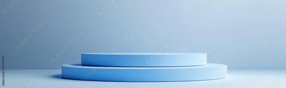Poster blue 3d rendered podium with clipping path isolated on a white background