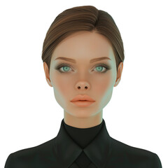 Realistic 3D Portrait of a Woman with Blue Eyes and Slicked-Back Hair