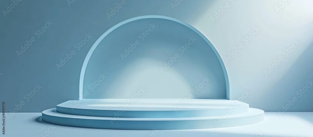 Poster product presentation podium mock up with a blue background 3d render and illustration
