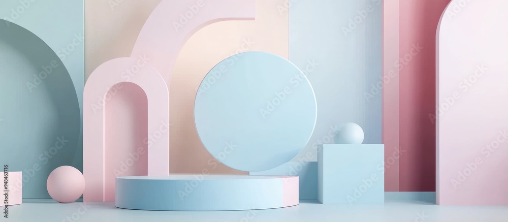 Aufkleber Abstract geometric shape in pastel colors displayed in a minimal design suitable for product showcase in a 3D render