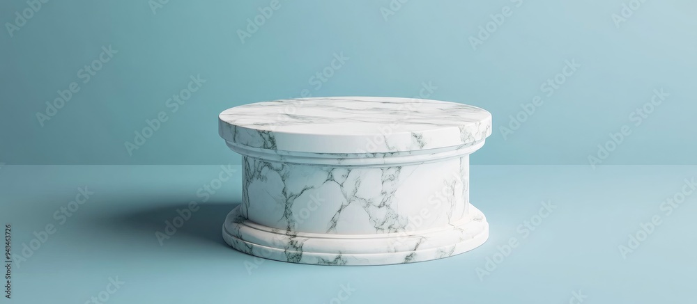Poster white marble pedestal on a soft blue background 3d rendering