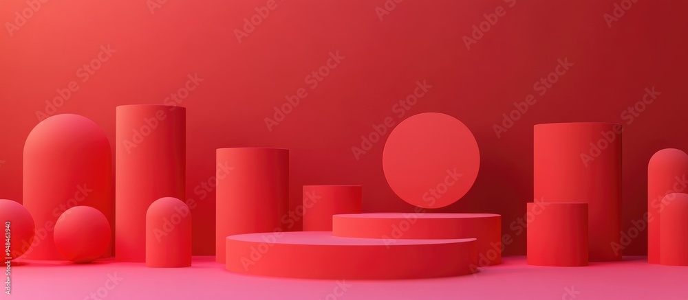 Aufkleber Abstract minimal red geometric shape background display mockup for podium presentation 3D rendering