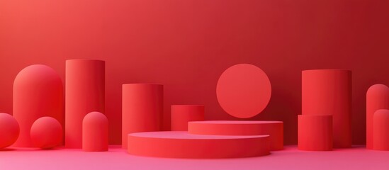 Abstract minimal red geometric shape background display mockup for podium presentation 3D rendering
