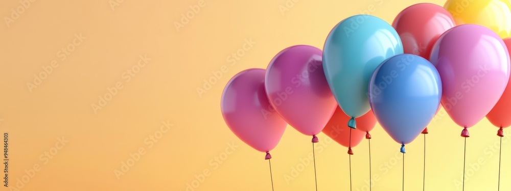 Poster vibrant collection of festive balloons for celebrations and events with room for text against a plai