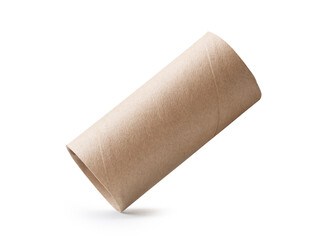 Side view of brown tissue paper core isolated on white background with clipping path