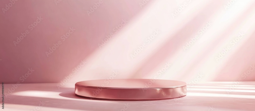 Poster Pink metallic podium on a soft background Setting for showcasing beauty products 3D rendering