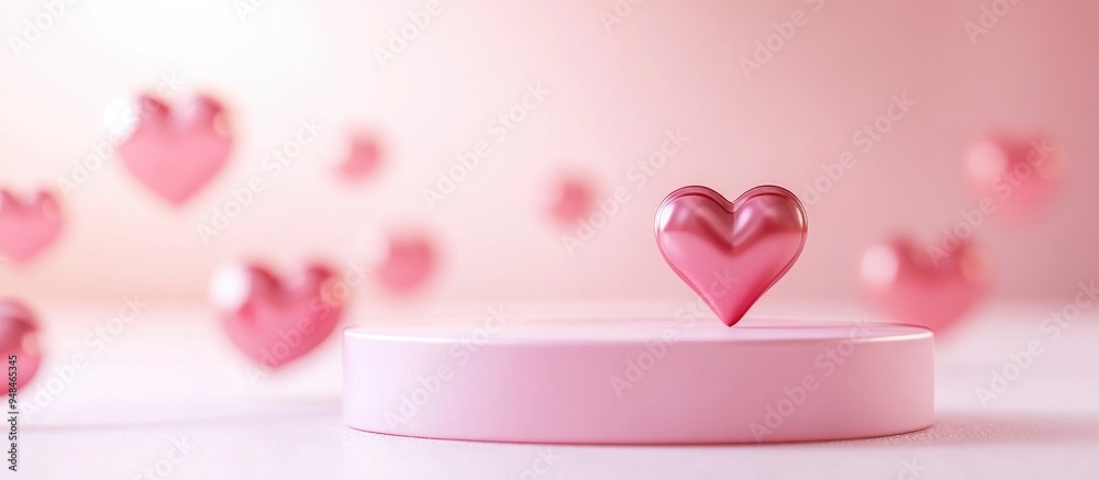 Poster minimalist romantic scene featuring a display podium for product presentation with a pink pedestal a