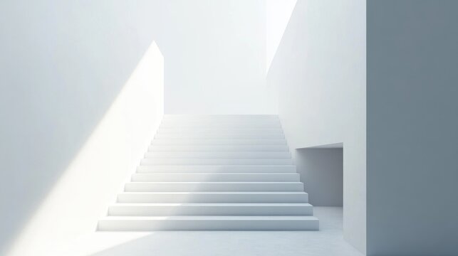 White stairs ascending in a bright empty space symbolizing growth and success 3D rendering