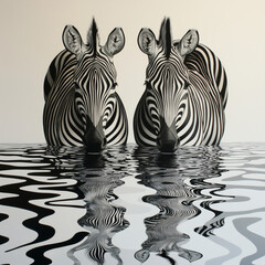 Fototapeta premium zebras in water modern art
