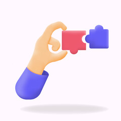 hand holding puzzle pieces, representing problem-solving, teamwork, and strategy. Perfect for content on collaboration, project management, and solutions, 3d illustration