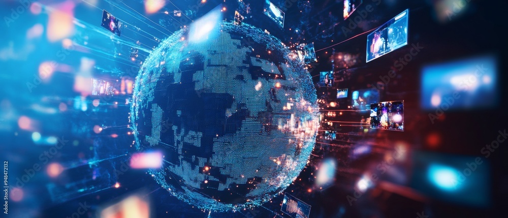 Poster Digital Globe with Network Connections and Media Content
