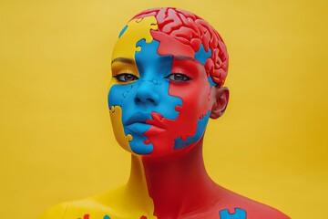 Colorful abstract face puzzle highlighting the diversity of thoughts individuality and the multifaceted nature of human identity
