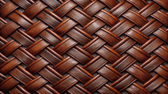 High-quality, close-up image of rich, dark brown leather with intricate, interlocking patterns and subtle, natural texture, seamlessly repeating for endless design possibilities.