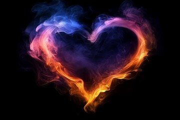 A heart shape made of colorful smoke on a black background.