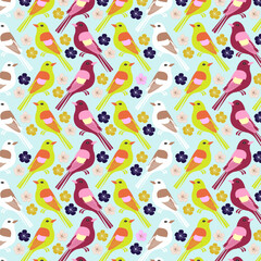  Colorful Birds seamless vector pattern