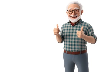 Cheerful Elderly German Man Giving Enthusiastic Thumbs up in 3D Portrait Against White Background  Smiling Senior Adult with Gray Hair and Beard Showing Positive Gesture of Confidence and Optimism