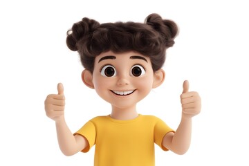 Cheerful and Positive Egyptian Girl Making Enthusiastic Thumbs Up Gesture Against White Background in 3D Rendered Portrait