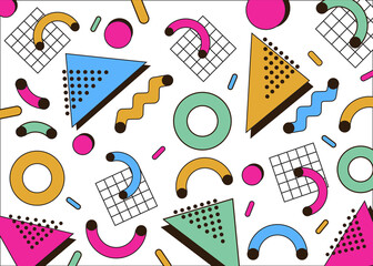 Bright 90s Geometric Design on White Background
