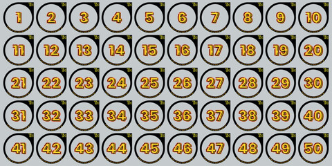 numbers anniversary 1 to 50 yellow blayck orange premium vector