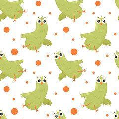 Vector pattern with green funny bird