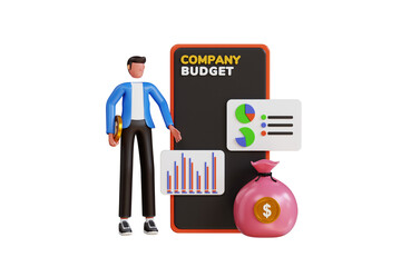 Company budget 3d illustration. Businessman plans company budget 3d illustration