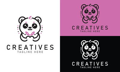 Panda Logo design, Panda face logo design, panda with heart shape