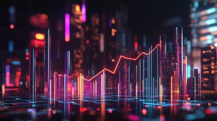 Stunning visualization of digital graphs showcasing growth and innovation in a futuristic city environment.
